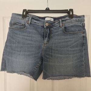 LOFT Raw Hem Denim Shorts Size 10 / 30 Medium Wash Mid Rise